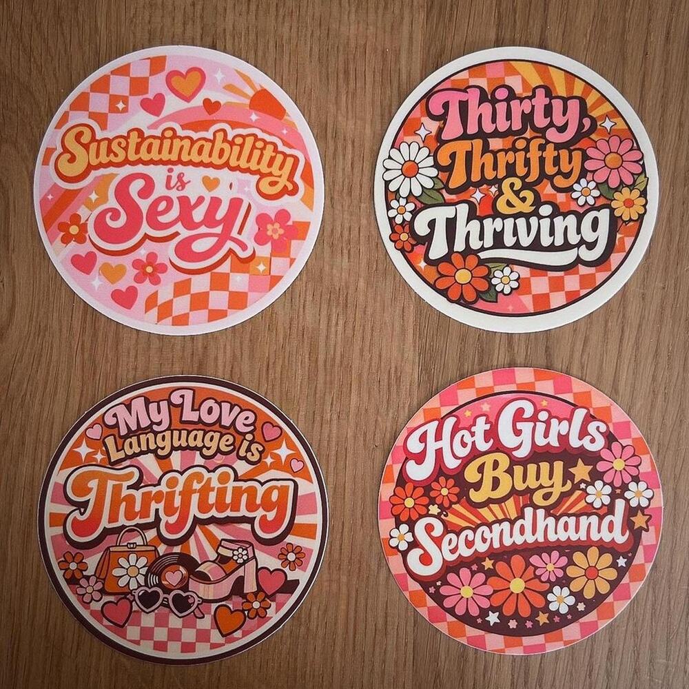 Custom Handmade Thrifty Stickers 4 Pack Retro Style